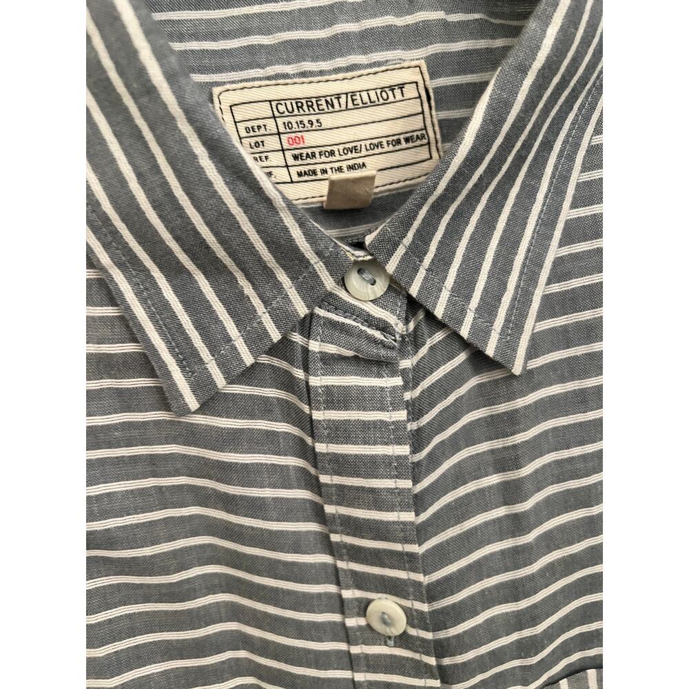 Current/Elliott Women's Prep School Shirt Stripe Gray Button-Up Long Sleeve Sz 0 - Picture 6 of 7